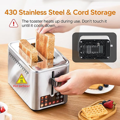 Trisiko® Touch Screen Toaster 2 Slice, Stainless Steel Smart Toaster