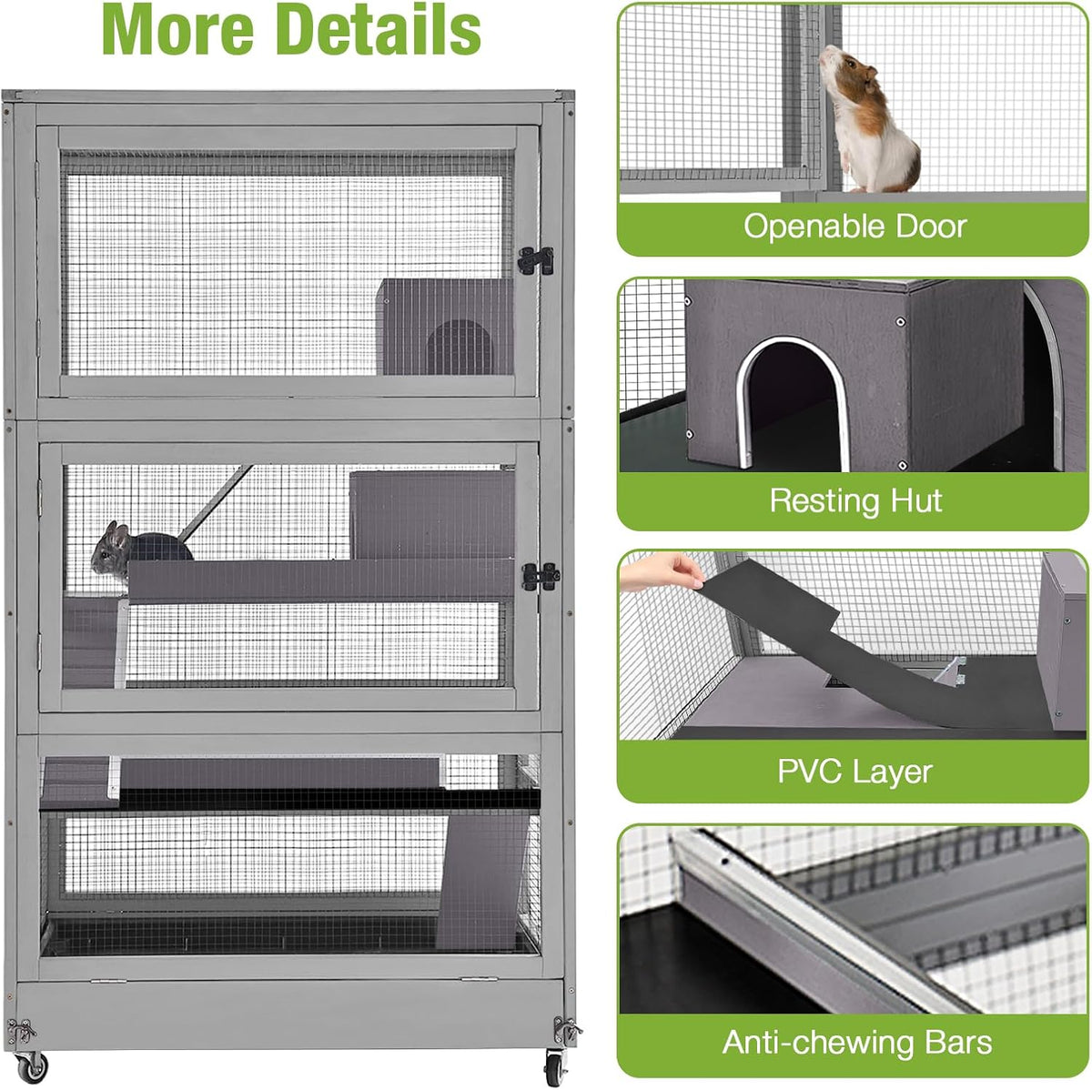 GUTINNEEN Large Chinchilla Cage, 4 Levels Ferret Cage - Large Critter Nation Hutch with Chew-Proof Aluminium Edge & PVC Layer, Brake Wheels Moveable - for Hamster, Rat, Gerbil