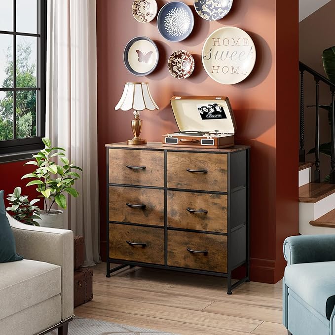 WLIVE 6 Drawer Dresser for Bedroom, Fabric Double Dresser, Storage Tower