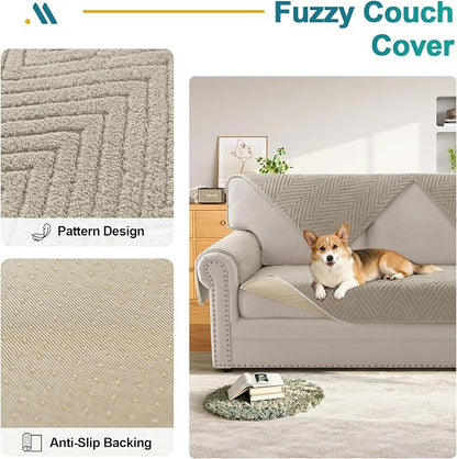 Turquoize Waterproof Couch Armrest Covers for Sofa Non-Slip Fuzzy Couch Arm Covers Set of 2 Washable Thick Soft Recliner Chair Arm Cover Protector Cover (Khaki, 23" x 23" 2 Pack)