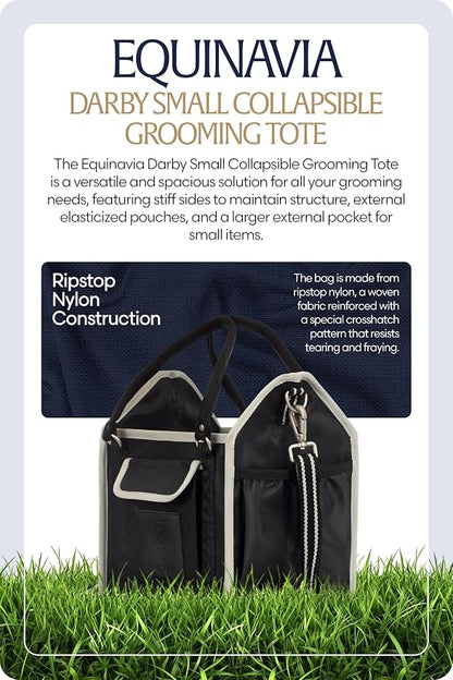 Equinavia Darby Horse Grooming Bag, Collapsible Tote with Strap, One Size | Horse Grooming Tote Bag or Cat and Dog Grooming Bag for Equipment and Supplies, Adjustable Strap, 8" x 9" x 12", One Size