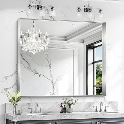 CIRCUMI Silver Bathroom Mirror, Brushed Finish, Tempered Glass, Large Mirror