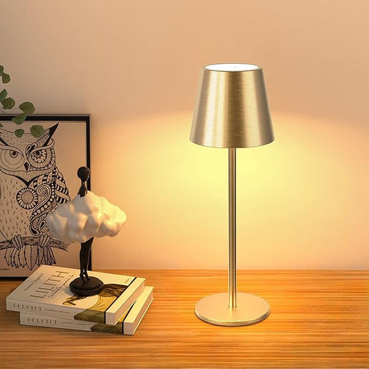 JACKYLED Cordless Table Lamps Rechargeable, 3 Adjustable Height, 5000mAh Battery Operated, 3 Colors Smooth Dimming, Portable LED Waterproof Table Lamp for Dining, Bedroom, Outdoor-Gold