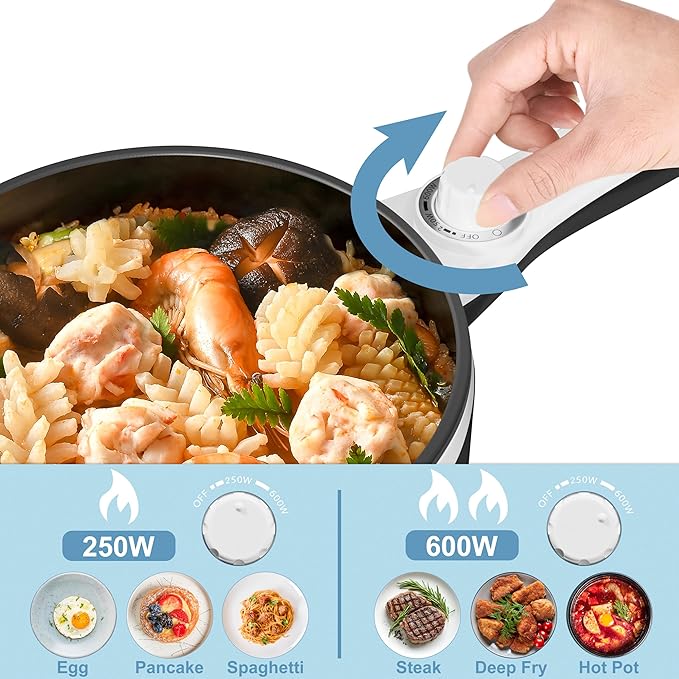Dezin Hot Pot Electric with Steamer Upgraded, Non-Stick Sauté Pan, Rapid
