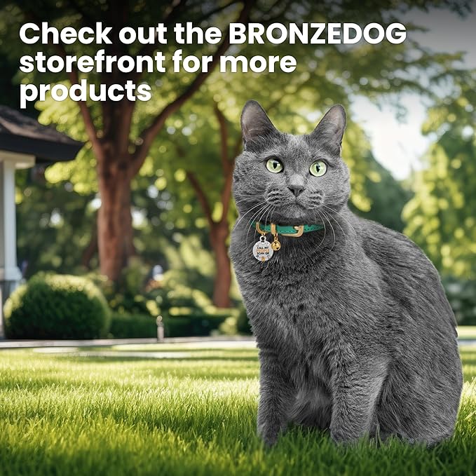 BRONZEDOG Leather Cat Collar with Removable Bells Non Breakaway Kitten QR Tag for Girl Boy (7" - 9" for Cats, Red & Gold)