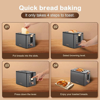 Mecity Toaster 2 Slice Stainless Steel Body Timer, Bagel/Defrost/Reheat/Cancel