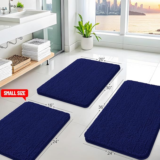 Arotive Bathroom Rugs 59x24, Extra Soft Absorbent Shaggy Chenille Bath Rugs, Machine Washable Rubber Backing Non-Slip Bath Mats for Bathroom Floor Tub and Shower, Home Decor Accessories, Navy