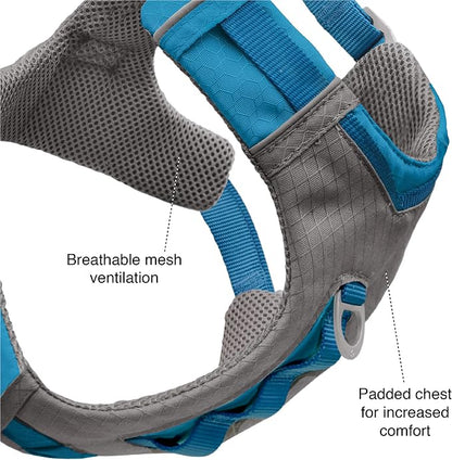 Kurgo Journey Air Dog Harness, Blue, Medium | Padded Chest, Ripstop Outer & Breathable Mesh, Back Assist Handle, Rust-Free Aluminum Hardware, Reflective Trim