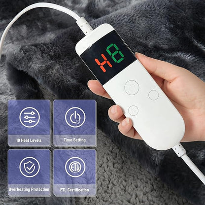 Electric Heated Blanket Full 72''x84''Size Faux Fur Heating Blanket 10 Heating