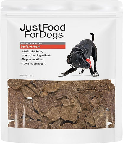JustFoodForDogs Limited-Ingredient Beef Liver Healthy Dog Treats, Preservative-Free, Made in The USA, 5 oz
