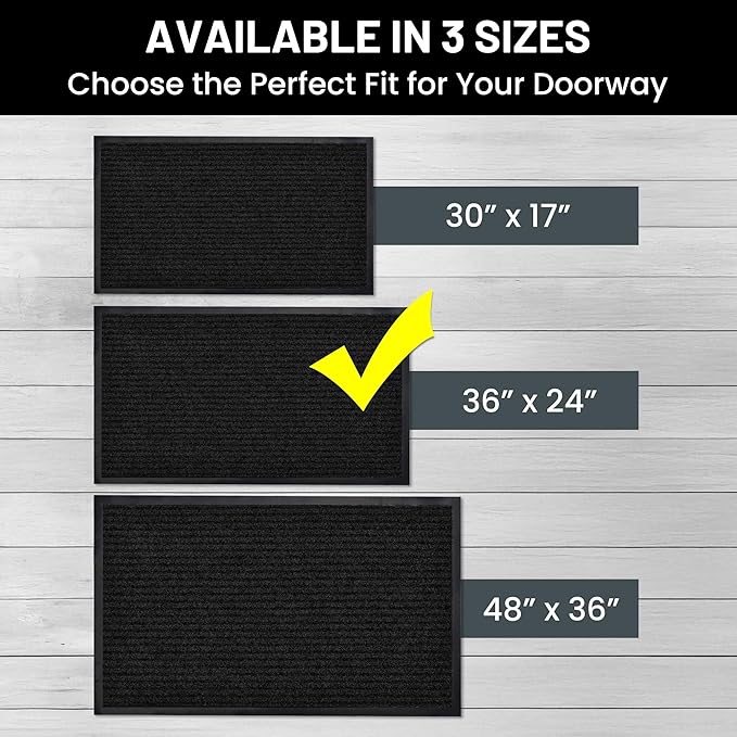 Sierra Concepts 2-Pack Front Door Mat - Large 36 x 24 Welcome Indoor Outdoor Entryway Mats for Shoe Scraper, Ideal for Inside Outside High Traffic Area, Black