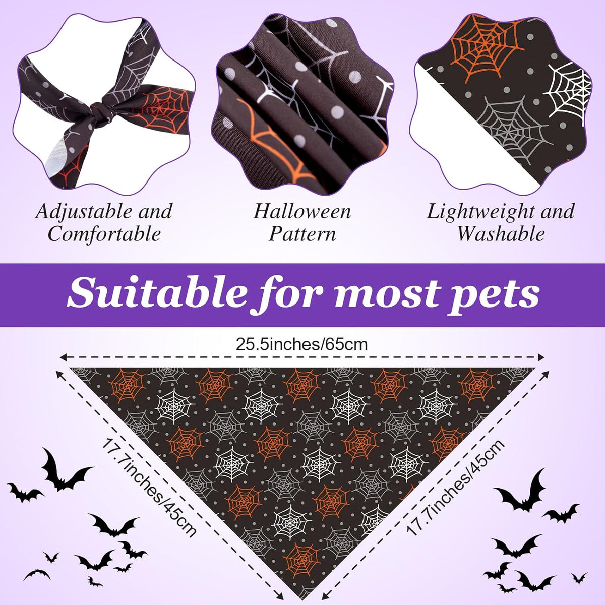 100 Pieces Halloween Dog Bandanas Bulk Pumpkin Ghost Bandanas for Dogs Soft Triangle Bibs Adjustable Triangle for Small Medium Large Pets Halloween Party Costume
