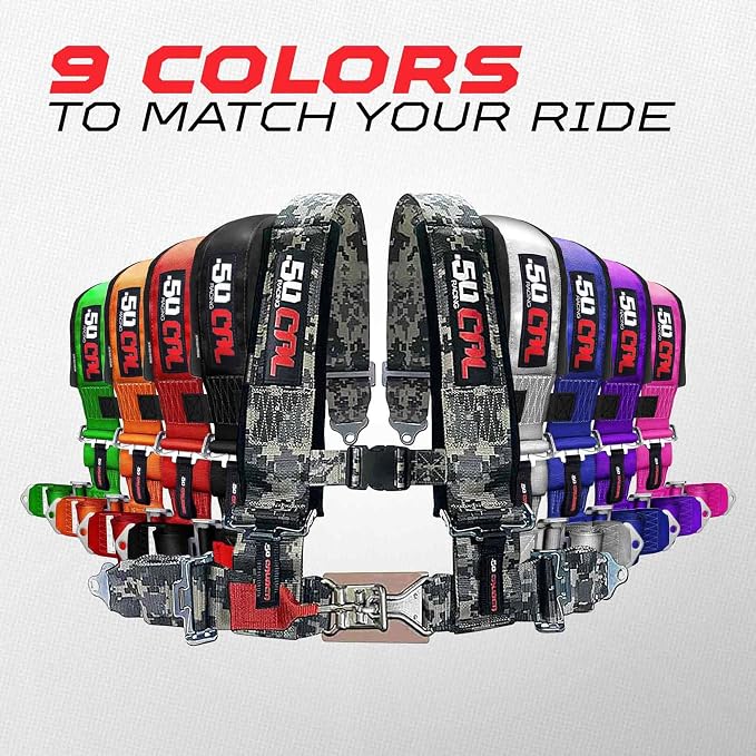 1pc 50 Cal Silver 4 Point Harness 3" straps, Racing Harness Seat Belt | Ultra Kush padding, Push Button quick release hardware. Universal Fit for UTV, RZR, race car