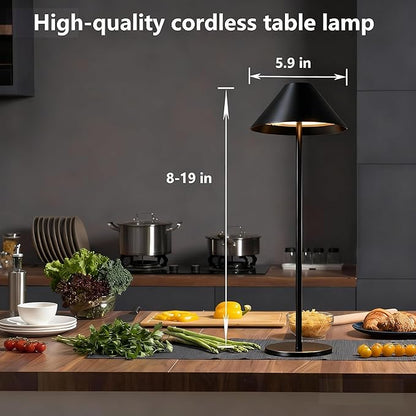 Black Cordless Lamp Set of 2, Rechargeable Battery Table Light Metal Lampshade with Flexible Height Pole, 3 Color Dimmable Bedside Touch Lamp, Portable Wireless Lamp for Reading/Home