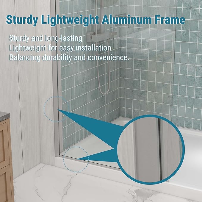 Sunrosa 24"×76" Shower Glass Panel, 8mm Thick Shower Screen, Brushed Nickel
