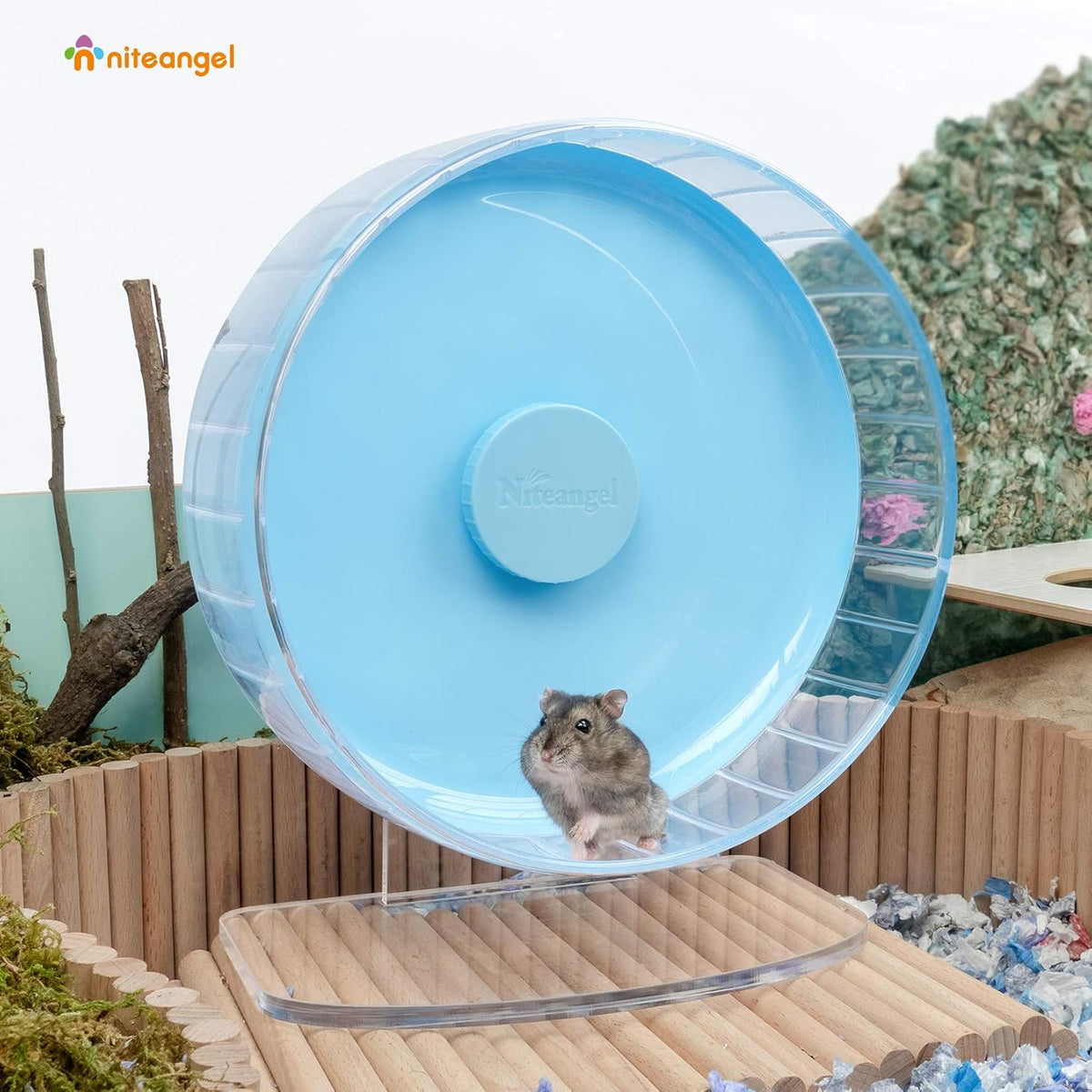 Niteangel Super-Silent Hamster Exercise Wheels: - Quiet Spinner Hamster Running Wheels with Adjustable Stand for Hamsters Gerbils Mice Or Other Small Animals (M, Light Blue)