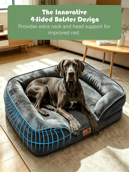 Spotted Play Orthopedic Dog Bed with Sides - Sofa Beds for Extra Large Dogs, Supportive Foam Pet Couch Bed with Washable Removable Cover, Waterproof Lining and Non-Slip Bottom, Dark Grey - XXL
