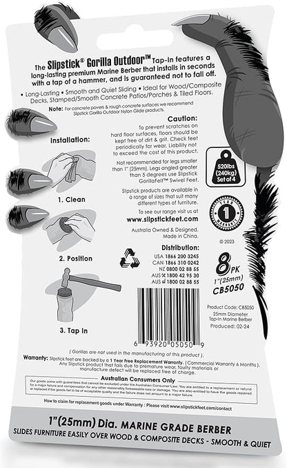 Gorilla Outdoor 1 inch Furniture Feet Floor Protectors/Weatherproof Berber Glides (Set of 8) Hammer On Furniture Pads for Outdoor & Indoor Use