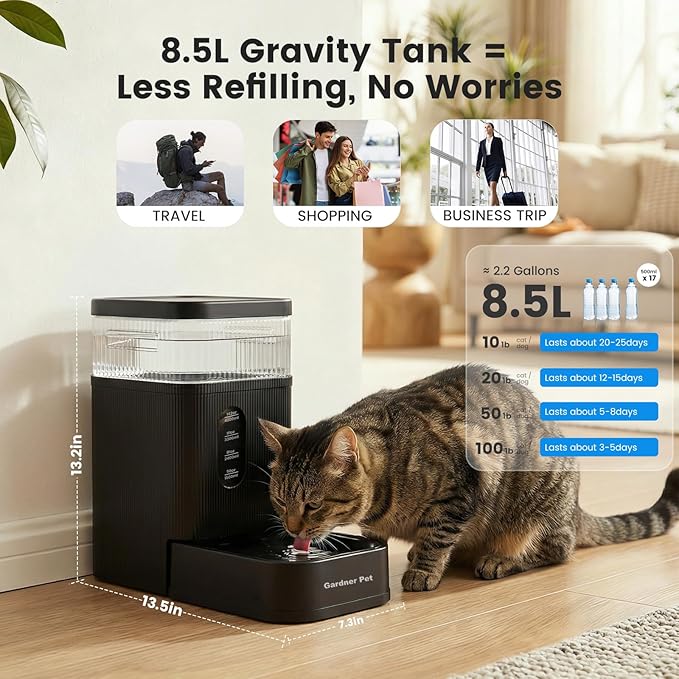 Gardner Pet 2.2 Gallon Automatic Dog Water Bowl Dispenser 8.5L Gravity Water