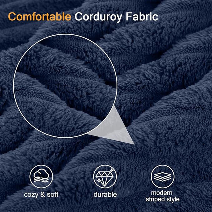COMAX Convertible Sofa Bed, Folding Floor Couch Corduroy Fold Out Couch Bed Futon Sleeper Mattress with Pillows, Boneless Sofa Comfy Lounge Loveseat for Living Room Bedroom, Plush Navy