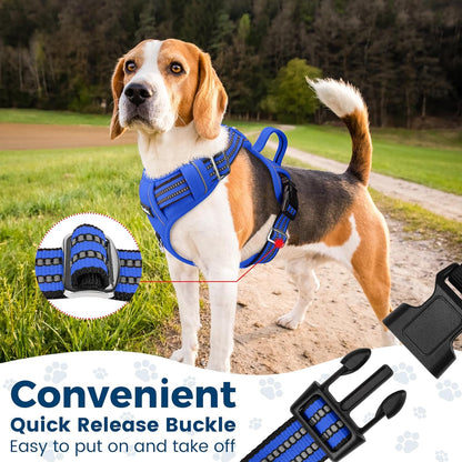 Funfox Dog Harness No Pull, Adjustable Pet Vest Harness, Super Soft Material with Vertical Handle Easy Control, Reflective Night Walking, 2 Leash Clips for Small Sized Dogs, Blue, S