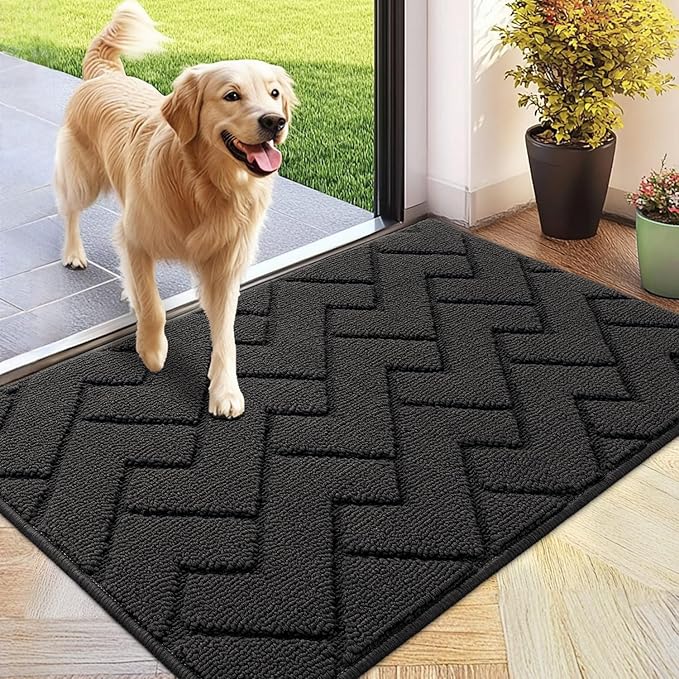hicorfe Front Door Mat Outside Entrance,24"x35" Absorbent Muddy Dirt Resist Welcome Door Mats Outdoor Indoor,Stain and Fade Resistant,Non Slip Backing Entry Mat Doormat for Entryway (Charcoal)