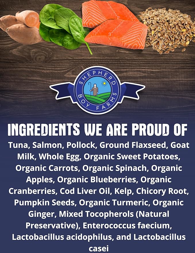Shepherd Boy Farms Freeze Dried Raw Dog Food, Fish Medley Recipe, All Natural, No Synthetics, Made in USA with Goat's Milk & Organic Produce, High Protein, Complete Meal (48oz)