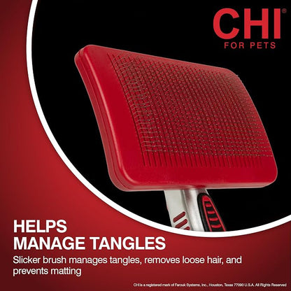 CHI for Dogs Self Cleaning Slicker Brush with Pivoting Head, Dog Grooming Brush for Detangling and Removing Loose Hair, Fine Wire Pins for Medium and Long Dog Coats, Ergonomic Handle | Pivoting head design, fine wire pins, detangles and removes loose h...