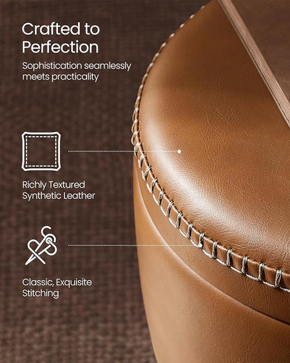 VASAGLE EKHO Collection - 360° Swivel Bar Stool, Height Adjustable Barstool with Storage, Synthetic Leather with Stitching, Mid-Century Modern, Kitchen Bar, Easy Assembly, Caramel Brown