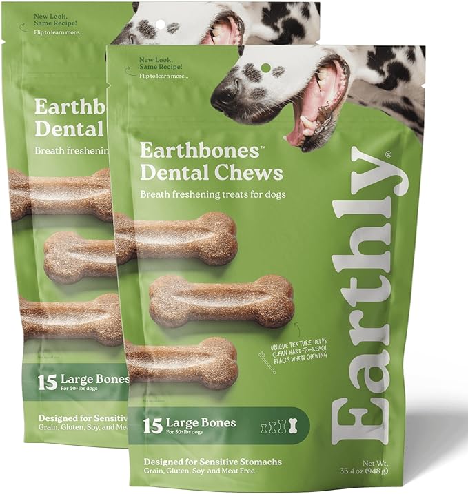 Earthbones Dental Chews for Dogs 50lbs+, 30 Bones