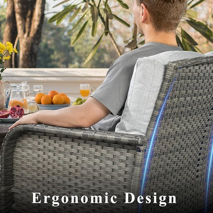 CAODOC 2 Pack Wicker Patio Furniture Chairs,Outdoor Rattan Chairs with Armrest Support 250 lb,Gray