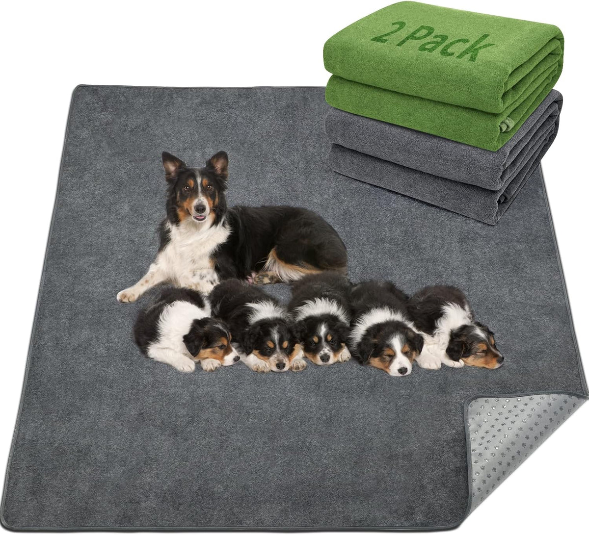 LOOBANI 2 Packs Extra Large Reusable Dog Mat for Floor, Non-Slip Washable Pee Pads for Dogs, Fast Absorbent Pet Whelping Pads, Puppy Playpen Mat for Incontinence, Housebreak, Crate, 72x72in, Mix