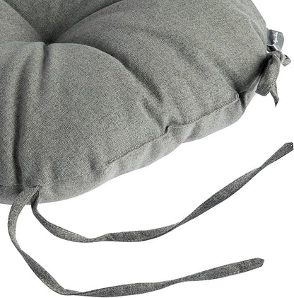 Magpie Fabrics Outdoor 15"x15"x4" Round Bistro Seat Cushions with Ties Set of 2, Tufted Waterproof Patio Floor Chair Pads for Home Garden Balcony Kitchen Office Porch, Dark Grey