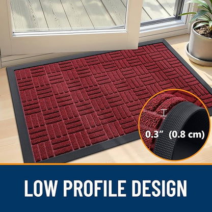 OLANLY Front Door Mat Outside Entrance 71x47, Absorbent, Heavy Duty Sturdy Natural Rubber Doormat Indoor Outdoor, Non-Slip, Stain and Fade Resistant, Low Profile Floor Mat for Entryway, Black Red