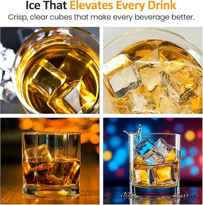 Crystal Clear Ice Maker, Compact Countertop Ice Machine, 3 x 1.6 Ice Cubes