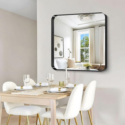 CIRCUMI Black Bathroom Mirror, Rounded Corner, Tempered Glass, Mirror