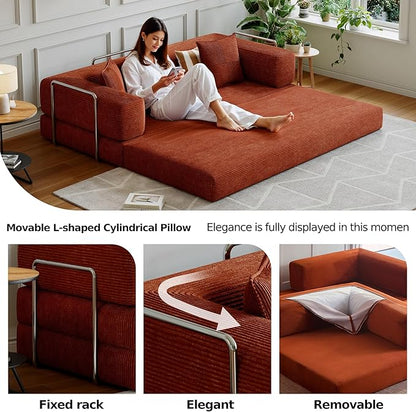Compressed Sleeper Sofa Bed,Convertible Floor Boneless Couch-with Comfy Pillow,Modular Modern Corduroy Sofa for Living Room Bedroom Lounge Studio-with Fixed-Shape Frame and Support Armrest