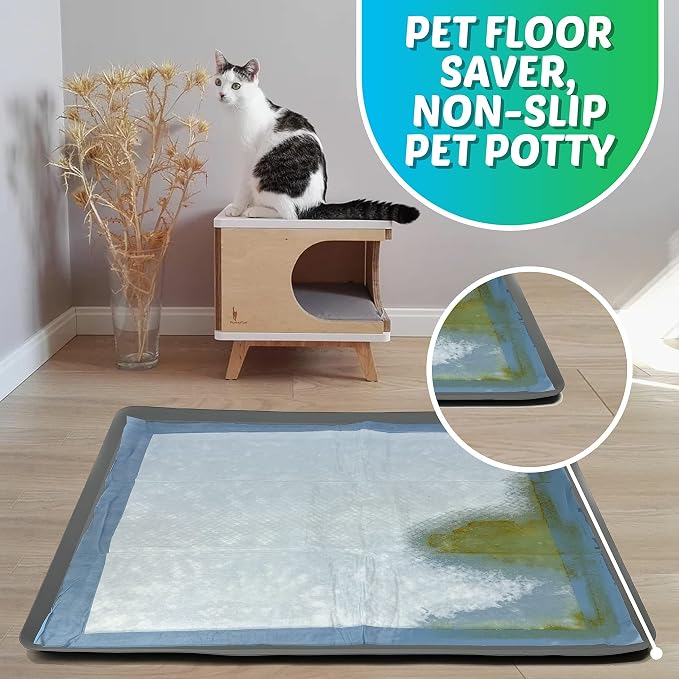 Dog Pee Pad Holder - Fits Up to 36” x 36” Pee Pad - 1 Pack - Grey | Stable Grip, Soft Edges, Quick Wipe Silicone Surface, Dog Pad Holder for Indoor Flooring Protection