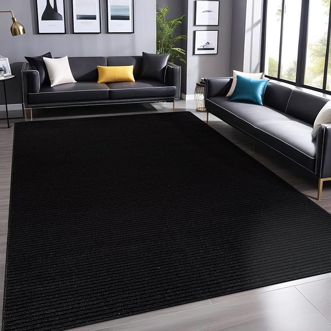 Non Slip Black Solid Rubber Back Thing Rug for Living Room 3x5 Area Rugs for Kitchen, Rugs for Bedroom, Stain Resistant Easy Cleaning Non Shedding Carpet Black 3 x 5