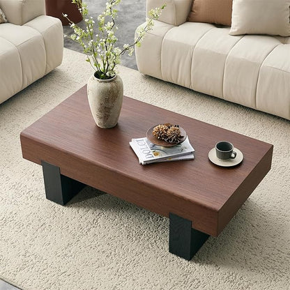 LKTART 46'' Rectangle Coffee Table for Living Room, Walnut Wood Grain Pattern Thick Sturdy Legs Coffee Table with Storage for Dining Room Apartment Small Space (Walnut Wood)