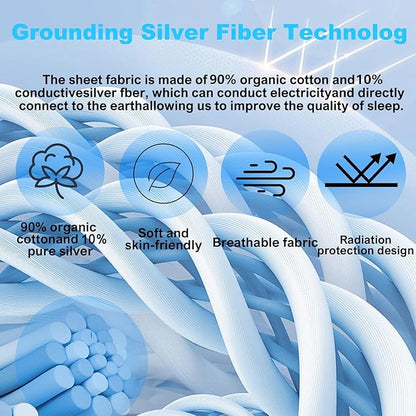 Grounding Sheets King, 90% Organic Cotton+ 10% Pure Silver Fiber,Grounded Bed Sheet Kit, Deep Pocket Grounded Bed Sheet, Relieves Pain - Used for Healthy Sleep Therapy (White, Twin XL)
