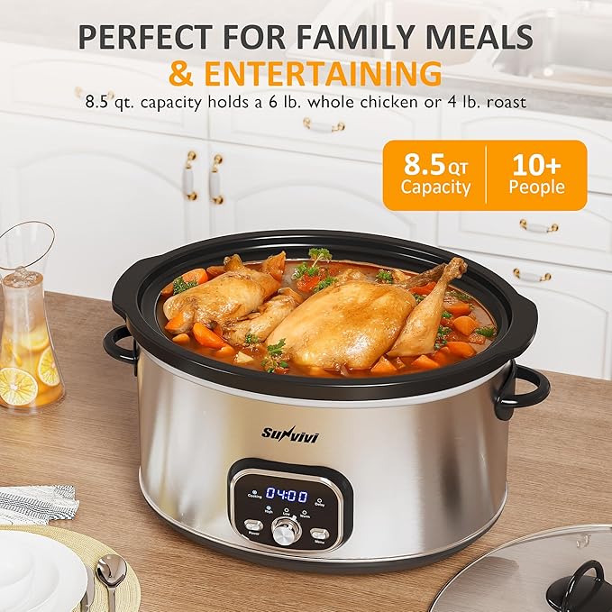Sunvivi Slow cooker Pot 8.5 QT Programmable Stainless Steel Color :