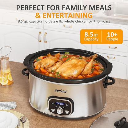 Sunvivi Slow cooker Pot 8.5 QT Programmable Stainless Steel Color :