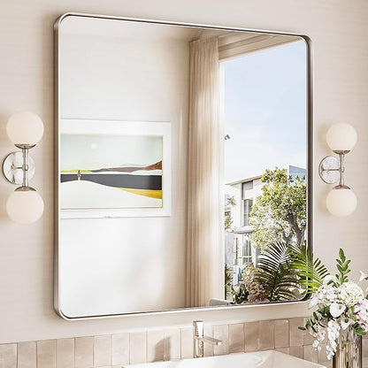 TokeShimi 36x36 Brushed Nickel Bathroom Mirror, Bathroom Vanity Mirror Square