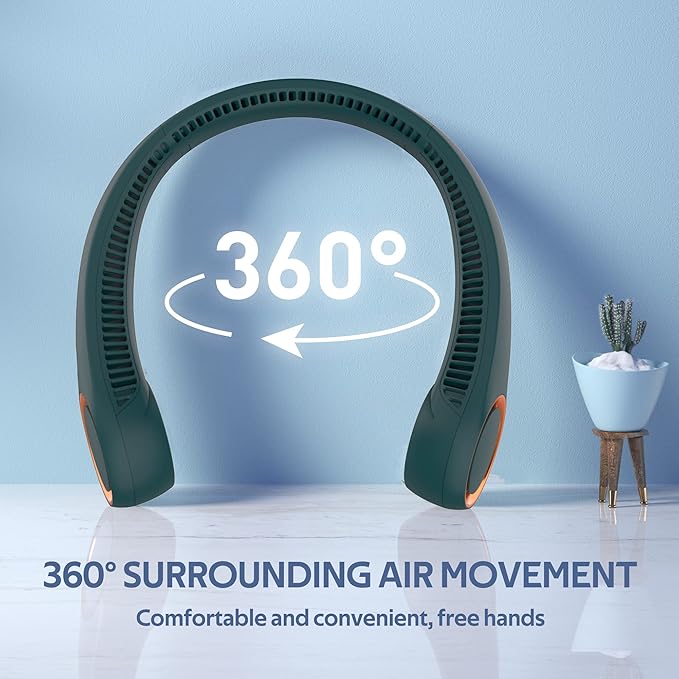 Portable Neck Fan, Hands Free Bladeless Fan, 360° Cooling Personal Fan