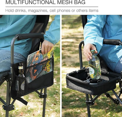 Stonehomy Portable 29" Seat Height Tall Folding Camping Chair High Foldable Directors Chair Bar Height Stool with Side Table and Storage Bag for Makeup Artist, Lawn,Craft Show,Supports 350LBS Black