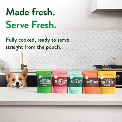 Portland Pet Food Company Fresh Dog Food Pouches - Human-Grade Toppers Wet Meal & Mixers - Grain-Free Limited Ingredient Grandma Ada's Turkey & Yams - Small & Large Breed Puppy & Senior Dogs - 5 Pack