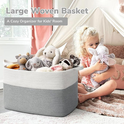 Goodpick Large Blanket Storage Baskets for Organizing, Woven Basket for Blankets, Clothes, Toy Basket Storage Kids, Rectangle Rope Baskets for Storage, 23.6" x 15.7" x 13.8"
