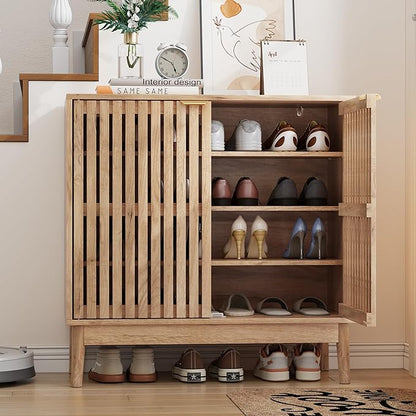 Shoe Cabinet with 2 Doors and Shelves, 4-Tier Shoe Cabinet Storage