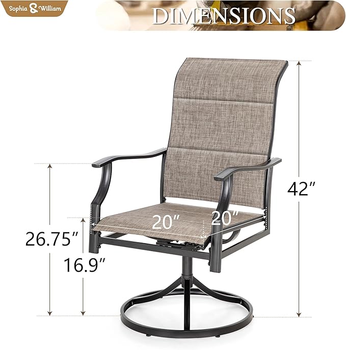 Sophia & William Outdoor Patio Swivel Dining Chairs Set of 6, High Back Padded Patio Dining Chairs, All Weather Textilene Mesh Fabric for Backyard, Poolside, Balcony and Garden